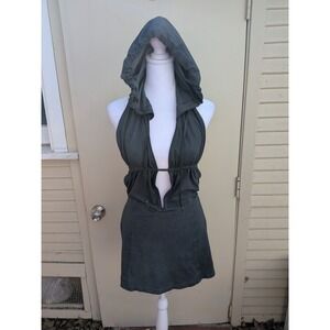 NWT Darker Wavs Hooded Mini Dress Tie Back Hooded Mini Dress Gray Medium